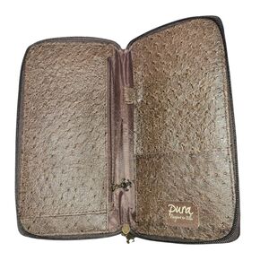 Pura "Passport to Bliss" Ostrich Embossed Travel Wallet - Coffee Brown